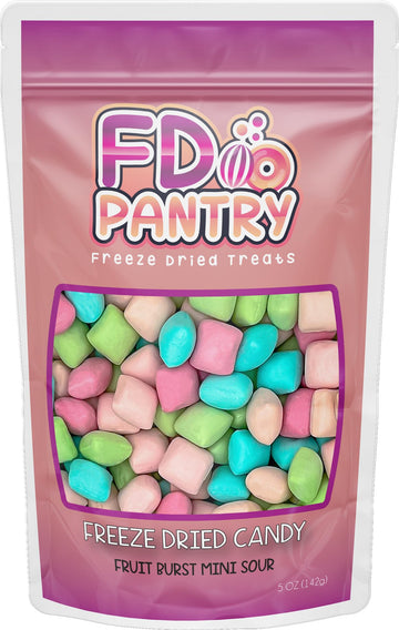 Freeze Dried Fruit Bursts Candy - Mini Sour L Hard Candy Mix 5Oz Treat Snack Gift Bag Cherry, Strawberry, Blue Raspberry, Waterm