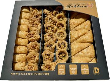 Generic MEDITERRANEAN BAKLAVA WITH HONEY GIFT BOX MIDDLE EASTERN SNACKS 1.7LB HANDMADE NO ARTIFICIAL FLAVORS PISTACHIO WALNUTS C