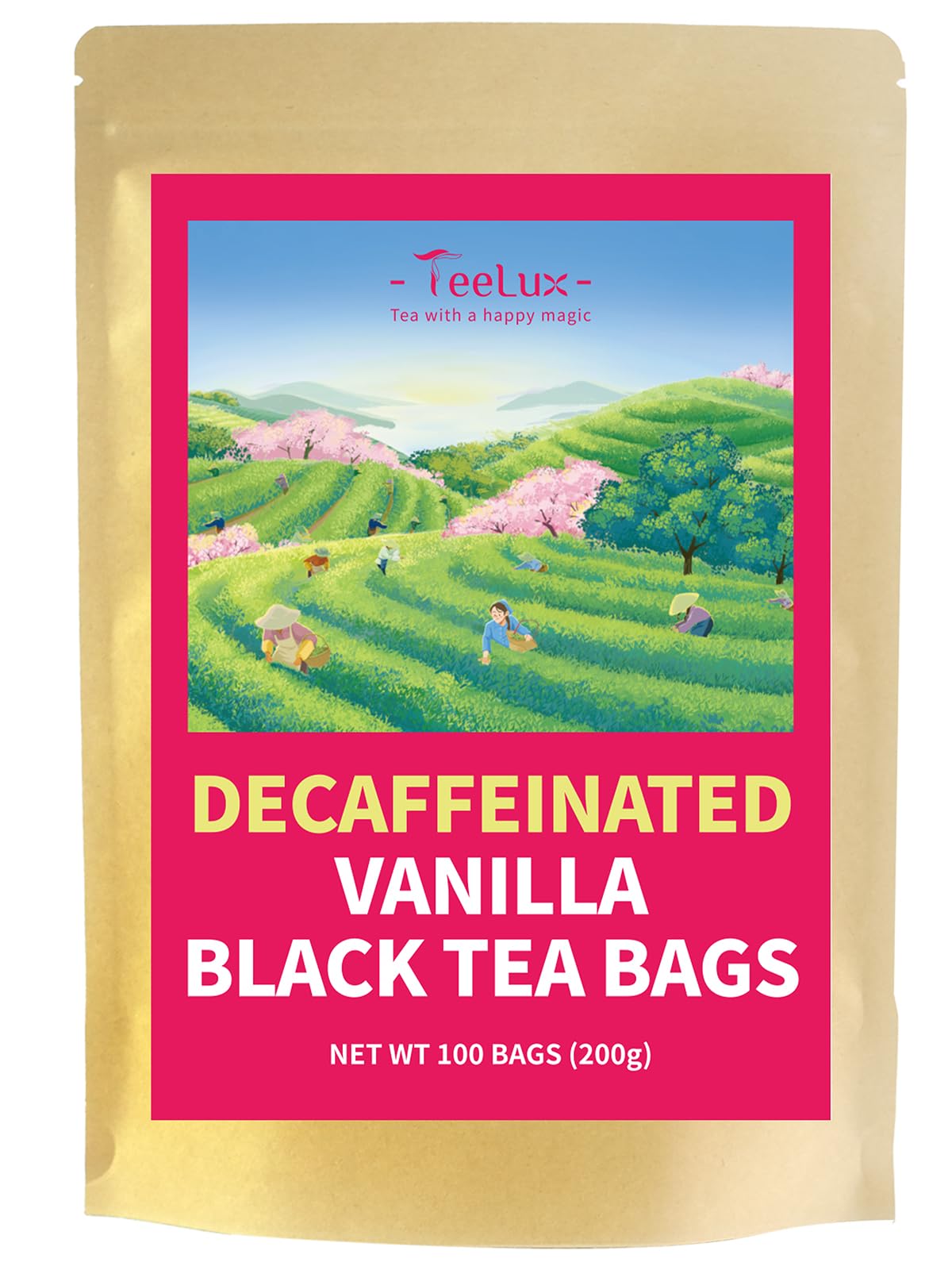 TeeLux Decaf Vanilla Black Tea Bags, Decaffeinated, 100 Count, Pack of 1