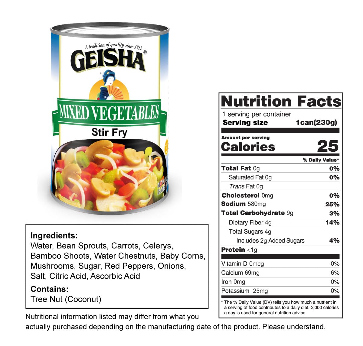 Geisha Mixed Vegetables Stir Fry 14.5Oz. (Pack Of 12), Mixed Vege | No Trans Fat - Gluten Free-Less Than 50 Calories Per Contain