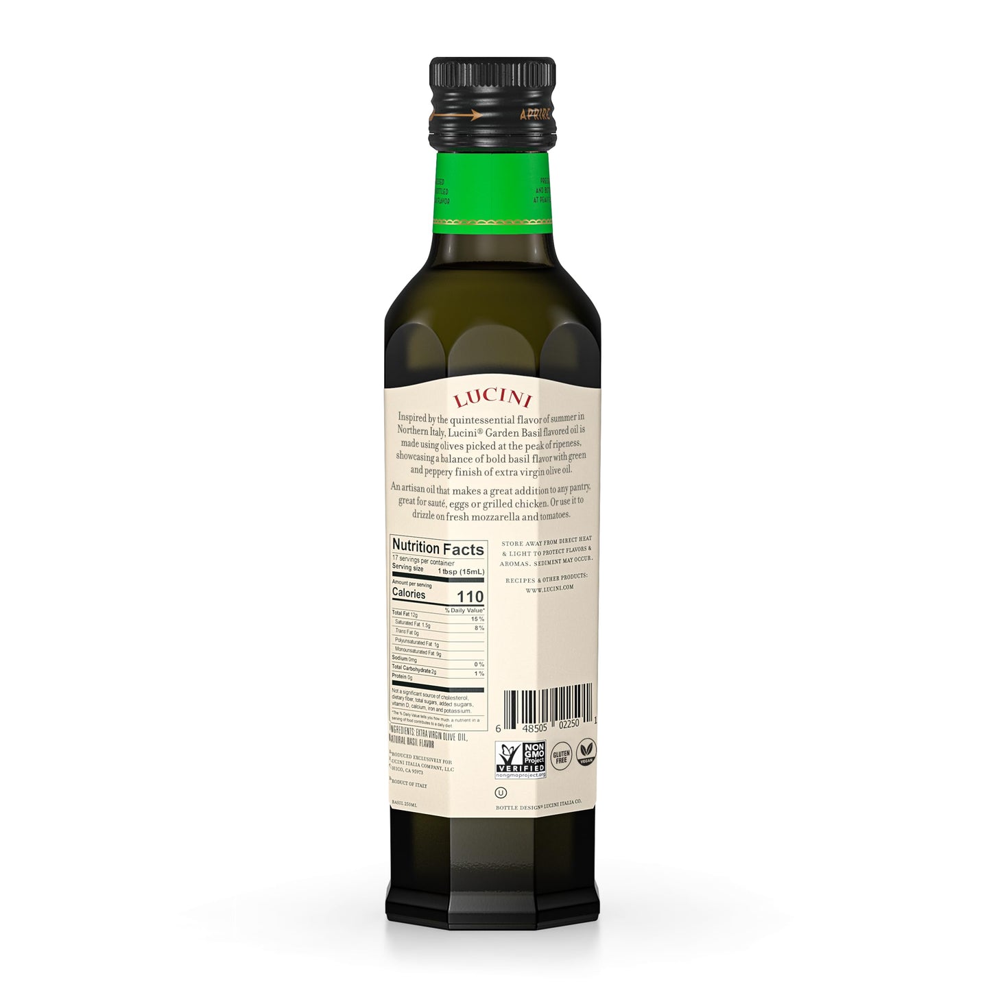 Lucini Garden Basil Extra Virgin Olive Oil - Evoo Infused With The Oil Of Fresh Basil - Olive Oil For Marinade, Grilling, Roasti