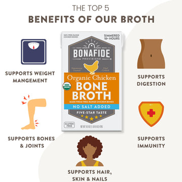 Bonafide Provisions Fresh Organic Chicken Bone Broth - No Salt Added, 16.9Oz - 6 Pack