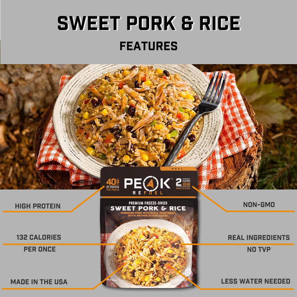 Peak Refuel Sweet Pork & Rice | Enhanced Freeze Dried Camping Food | Backpacking & Hiking Mre Meals | Just Add Water | 100% Real Meat | 40G Of Protein | 2 Serving Pouch