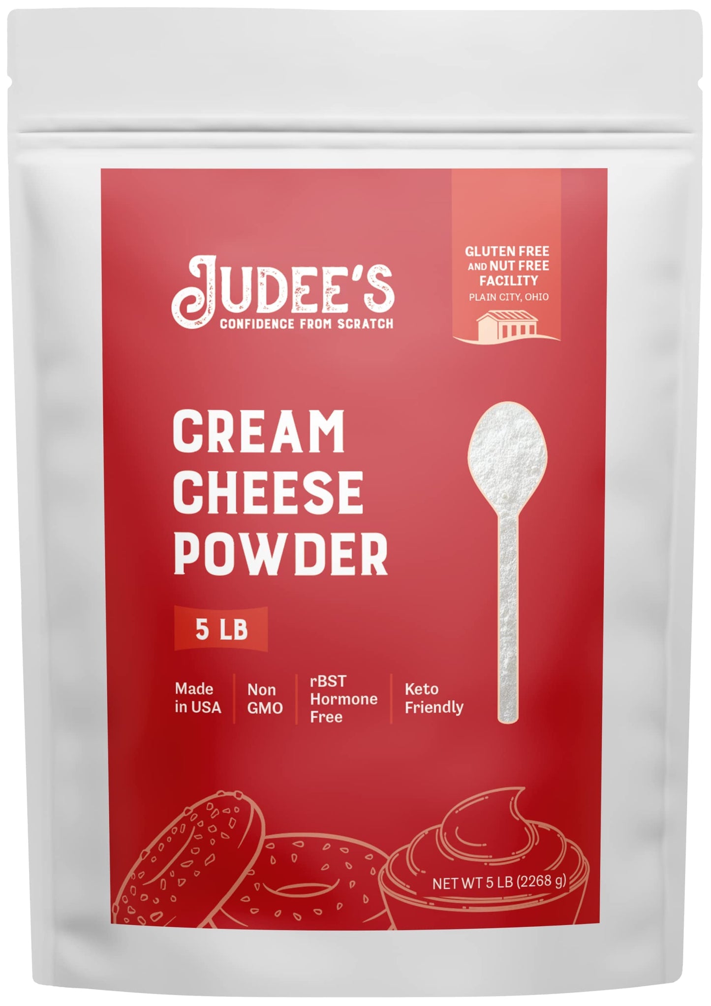 Judees Cream Cheese Powder - 100% Non-GMO, Keto-Friendly, Gluten-Free - 5 lb