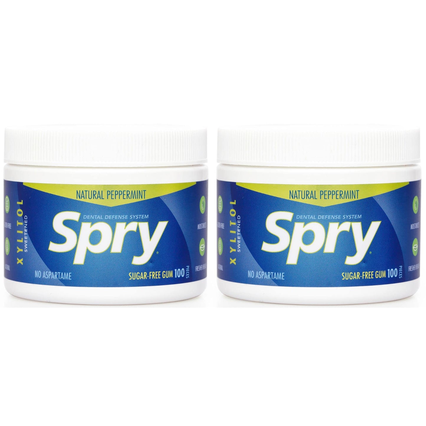 Spry Fresh Natural Xylitol Chewing Gum Dental Defense System Aspartame-Free Sugar Free Gum (Peppermint, 100 Count - Pack Of 2)