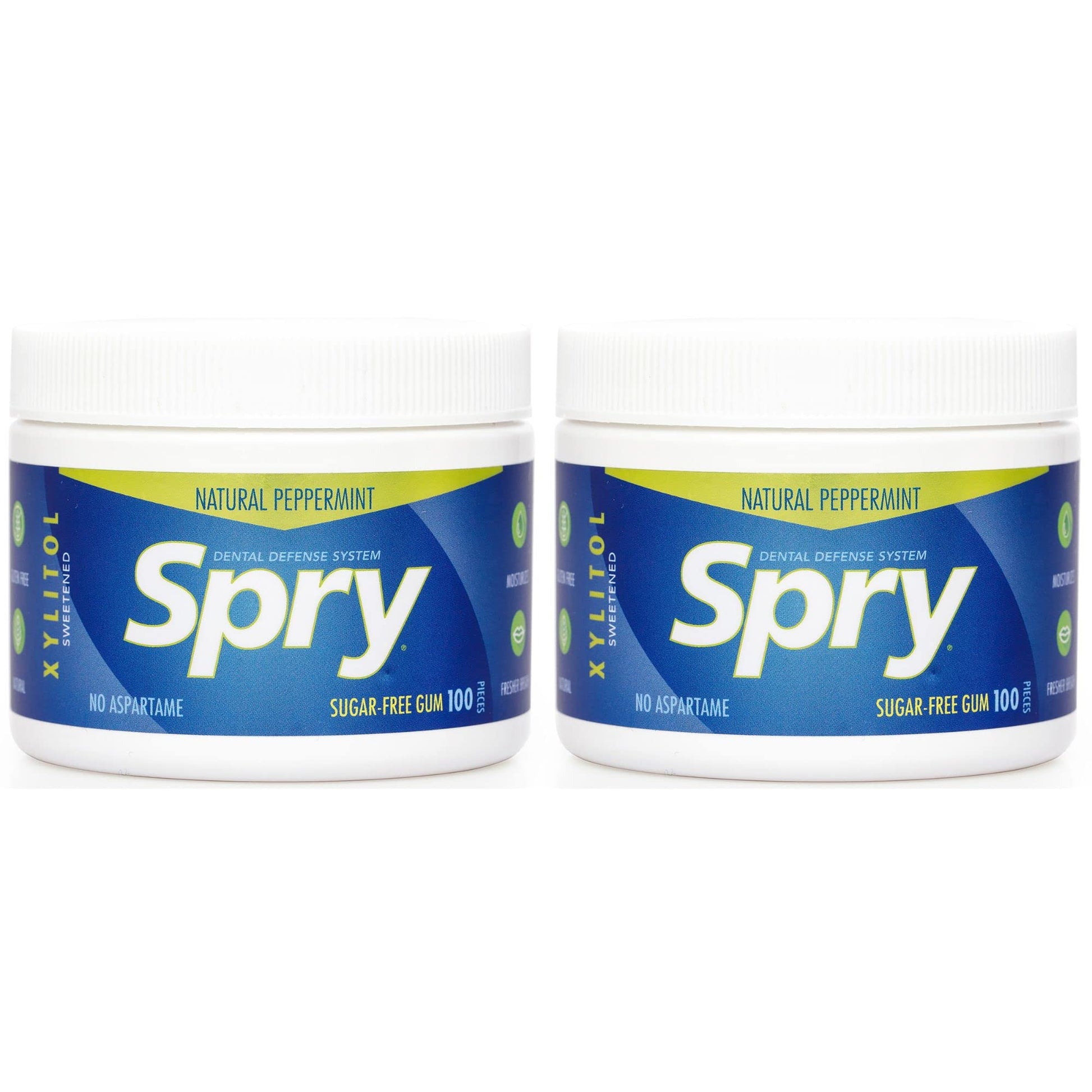 Spry Fresh Natural Xylitol Chewing Gum Dental Defense System Aspartame-Free Sugar Free Gum (Peppermint, 100 Count - Pack Of 2)