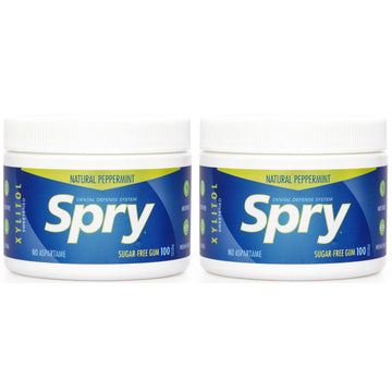 Spry Fresh Natural Xylitol Chewing Gum Dental Defense System Aspartame-Free Sugar Free Gum (Peppermint, 100 Count - Pack Of 2)