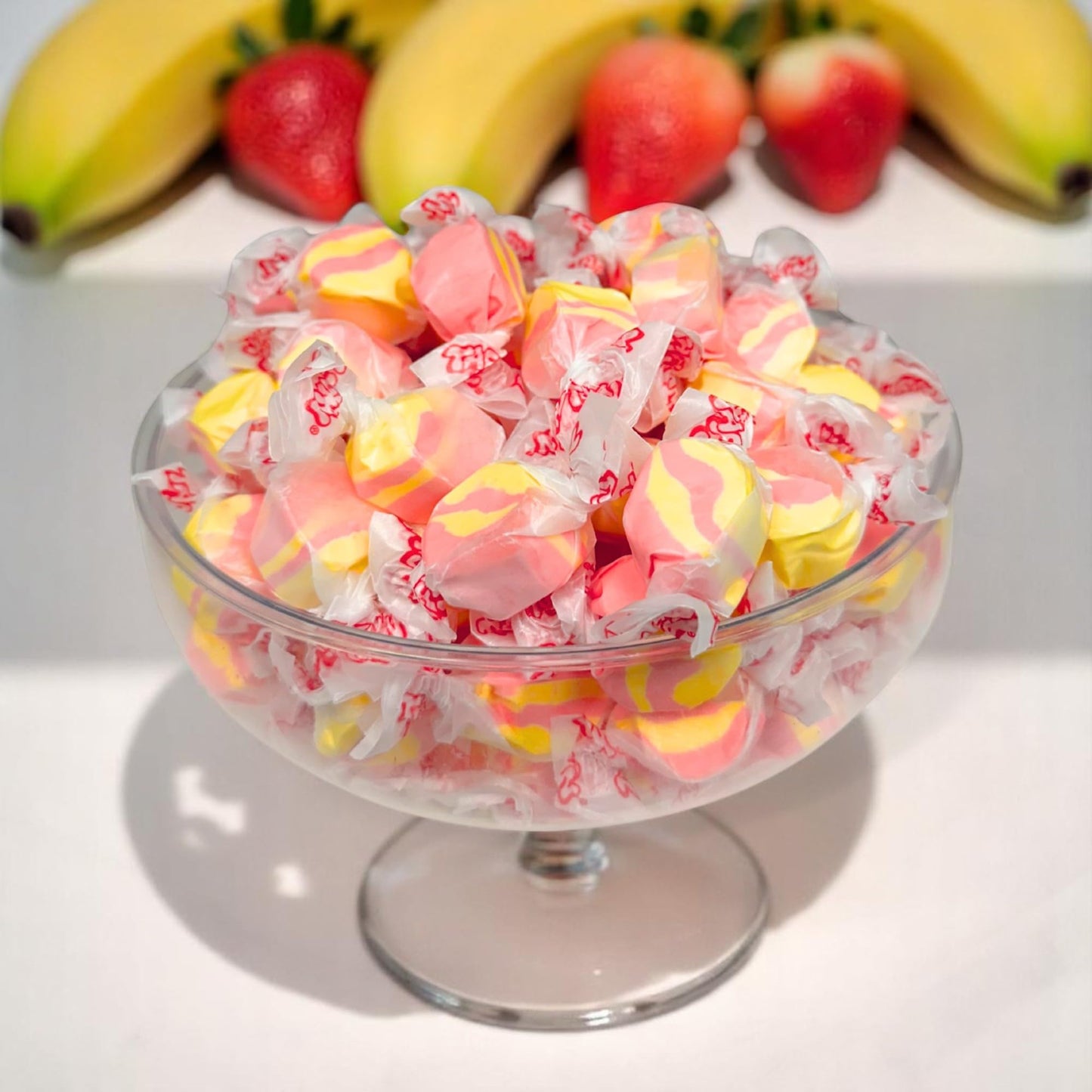 Premium Strawberry Banana Saltwater Taffy Chewy Candies Strawberry And Banana Flavors Bulk 1 Lb Bag 60+ Pieces Individually Wrap