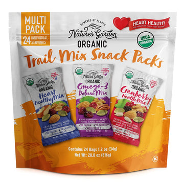 Natures Garden Organic Trail Mix Snack Packs, Multi Pack 1.2 Oz - Pack Of 24 (Total 28.8 Oz)