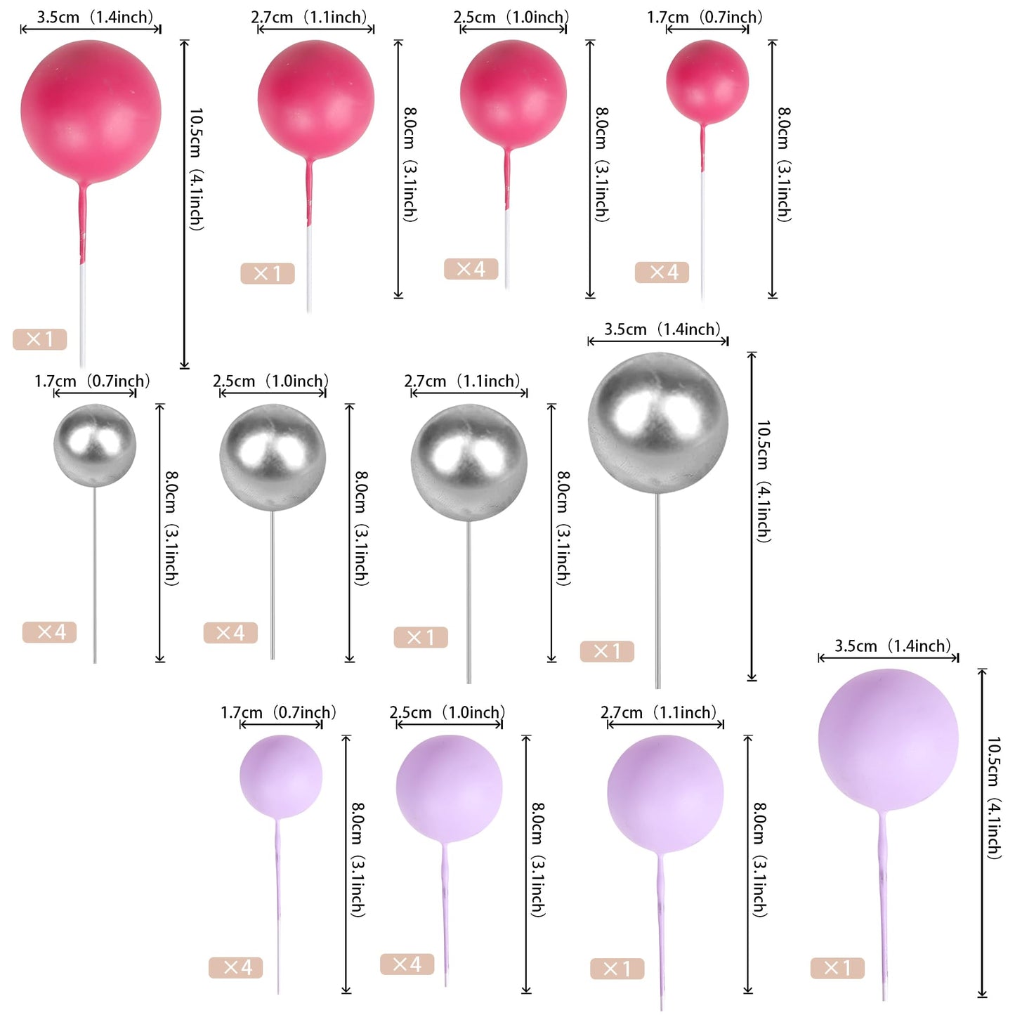Rssta i Mini Balloons & Foam Balls Cake Toppers - DIY Decorations - Silver Red Purple - Model XM402