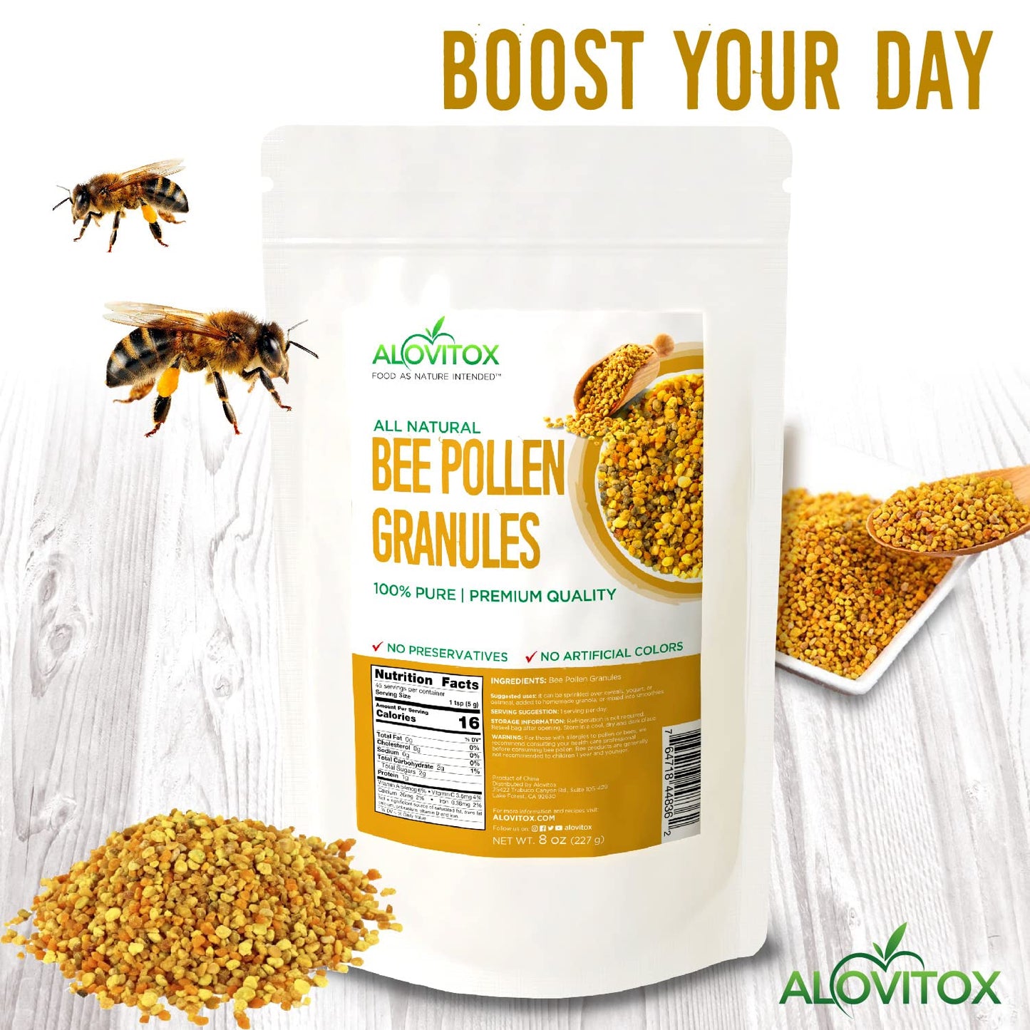 Alovitox Bee Pollen Granules 8 Oz | 100% Pure, Organic Bee Pollen for Bearded Dragons | Superfood Packed Bee Pollen Organic with