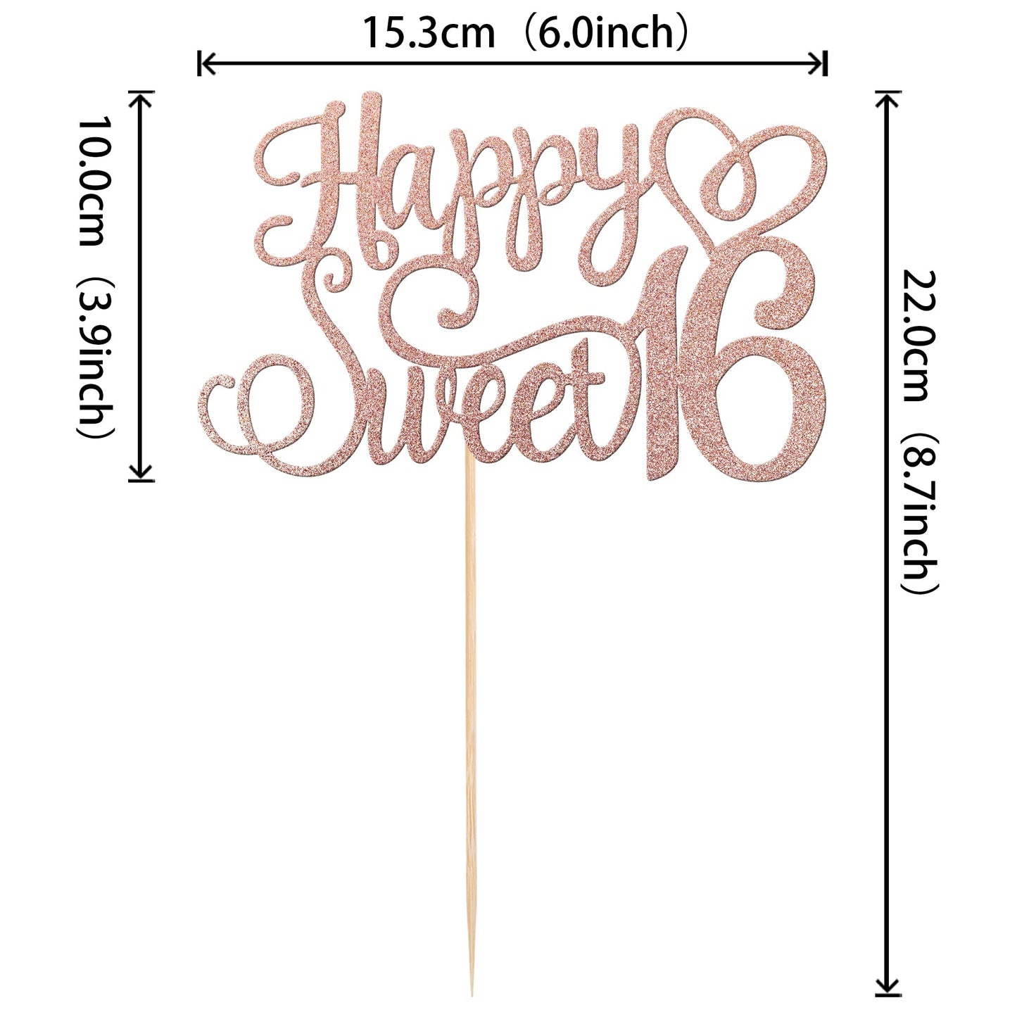 1 PCS Happy Sweet 16 Cake Topper Glitter 16th Birthday Cake Pick Cheers to 16 Years Birthday Cake Decoration for Happy 16th Birt