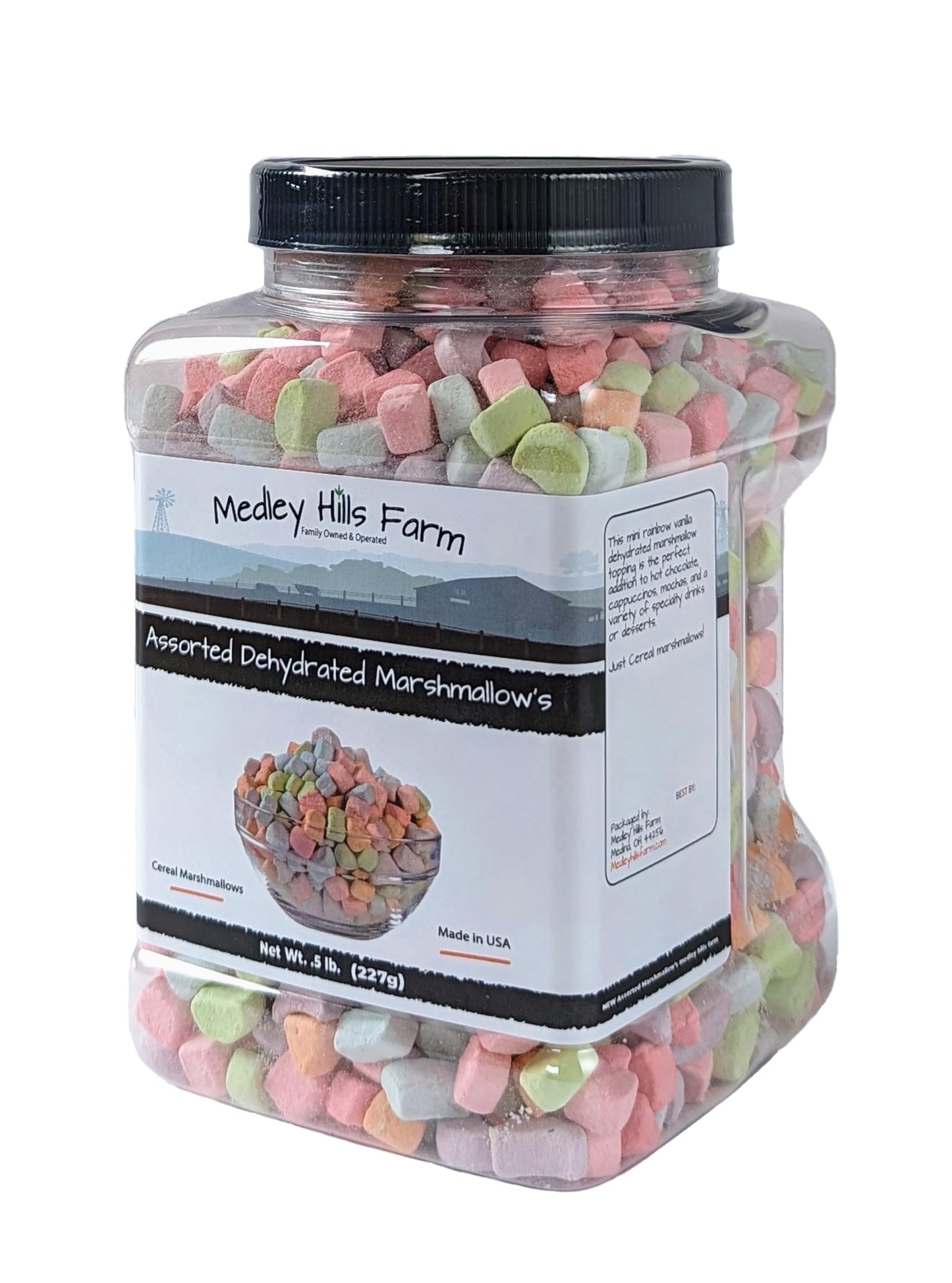 Assorted Dehydrated Marshmallows in Reusable Container by Medley hills farm - dehydrated marshmallow bits - Cereal marshmallows