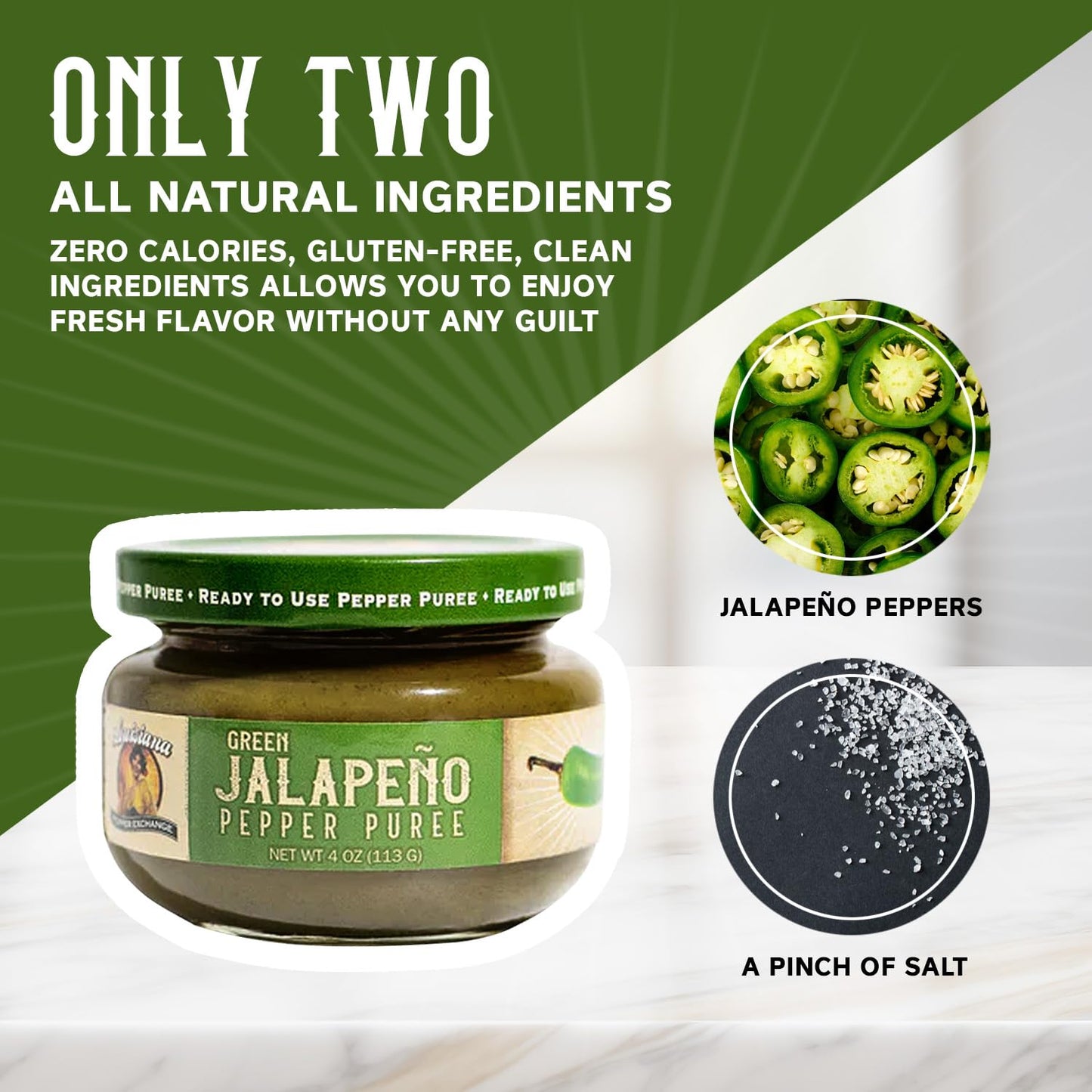 Green Jalapeno - Louisiana Pepper Exchange - Fresh Pepper Replacement (Green Jalapeno Pepper Puree) 1 Jar - Plant-Based, Gluten-