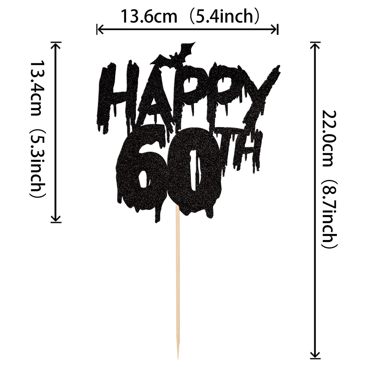 1 Pcs Halloween Theme Happy 60Th Birthday Cake Topper Glitter Cheers To 60 Years Bat Halloween Cake Pick For Halloween Happy 360