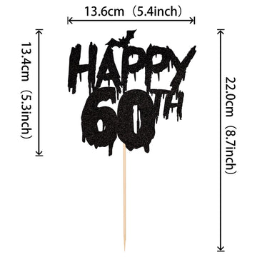 1 Pcs Halloween Theme Happy 60Th Birthday Cake Topper Glitter Cheers To 60 Years Bat Halloween Cake Pick For Halloween Happy 360