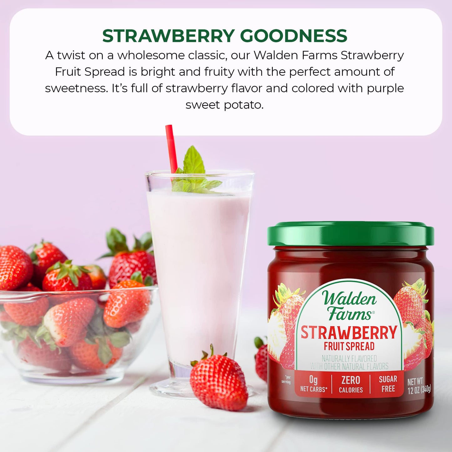 Walden Farms Strawberry Fruit Spread 12 oz Jar - Naturally Flavored - 0g Net Carbs - Kosher Certified - Great on Muffins - Panca