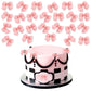 Cyodoos 24pcs Pink Bow Cake Toppers - Resin Cupcake Picks for Baby Shower, Birthday, Wedding Party - Small Size