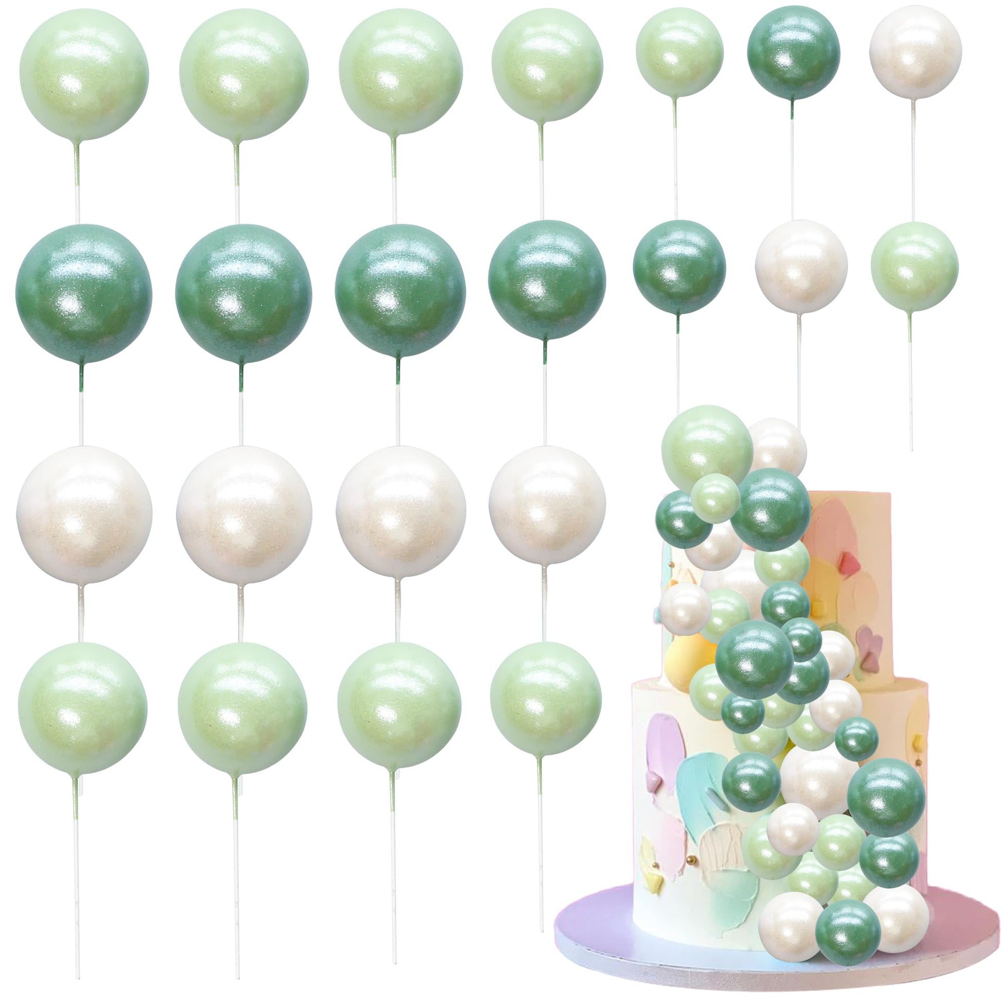 Ephlyn 30Pcs Ball Cake Picks Colorful Ball Shaped Cake Topper Pearl Balls Cupcake Cake Insert Topper For Birthday Party Wedding 