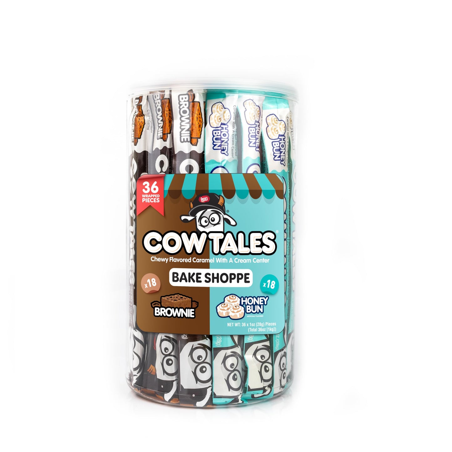 Goetzes Candy Bake Shoppe Cow Tales Mix - Honey Bun & Caramel Brownie - 36Ct. Canister - Fresh From The Factory