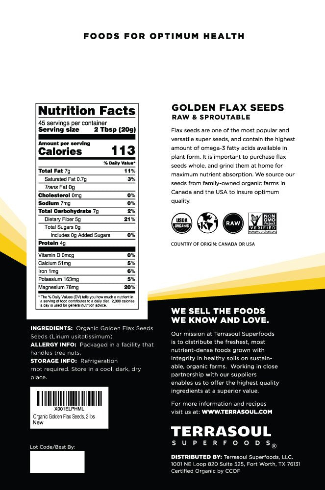 Terrasoul Superfoods Organic Golden Flax Seeds, 4 Lbs (2 Pack) - Fiber | Protein | Omega Fats