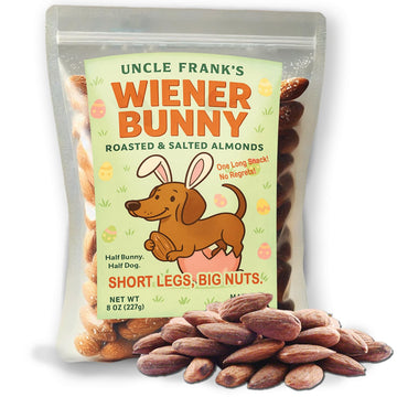 Gears Out Uncle Frank’s Wiener Bunny - Roasted & Salted Almonds, Dog-Themed Gift for Doxie Lovers, 8oz, Made in the USA