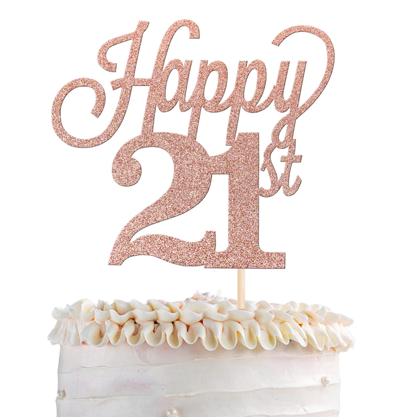 YCTHUNFISH Happy 21st Cake Topper Black Glitter Number 21, Rose Gold Bamboo Decoration for Birthday Party