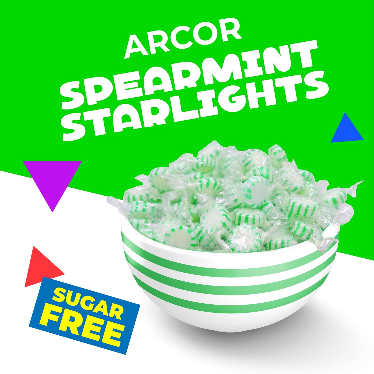 Arcor Sugar-Free Spearmint Starlight Hard Candy (1 Pound Bag - Approx. 85 Count)