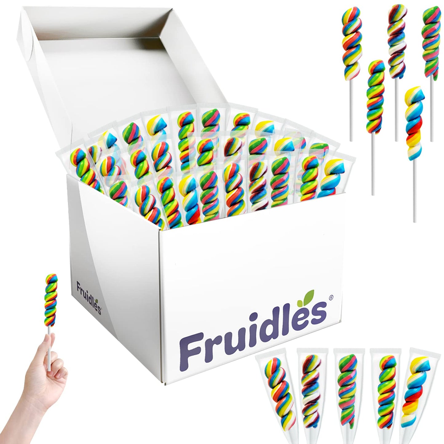 The Dreidel Company Twist Rainbow Lollipop, Mixed Fruit Flavor, 3 Inch, Pack of 12, Multi Color