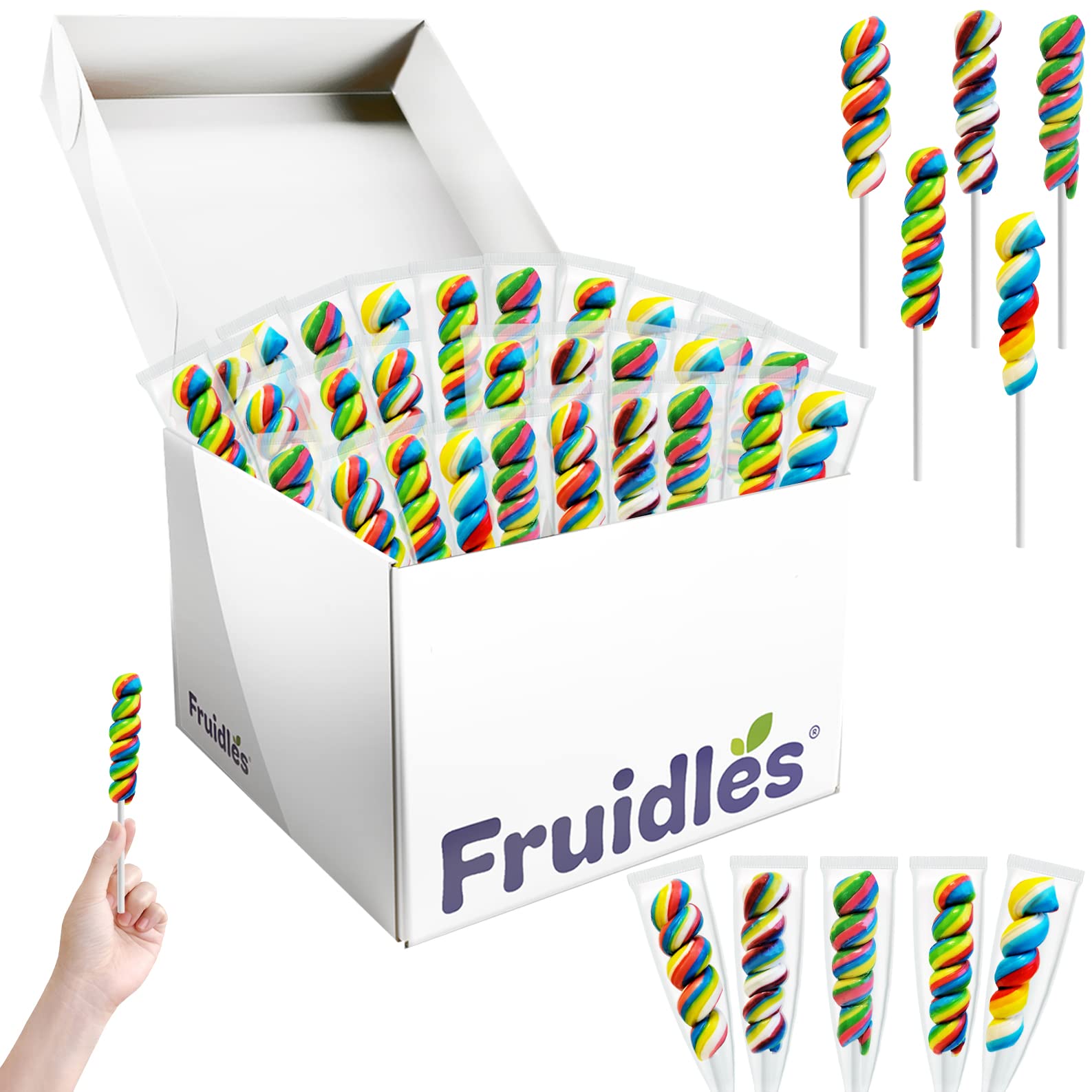 The Dreidel Company Twist Rainbow Lollipop, Mixed Fruit Flavor, 3 Inch, Pack of 12, Multi Color