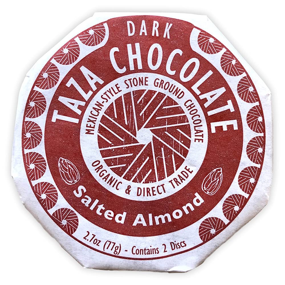 Taza Chocolate Organic Mexicano Disc 40% Dark Chocolate, Salted Almond, 2.7 Ounce (12 Count), Vegan