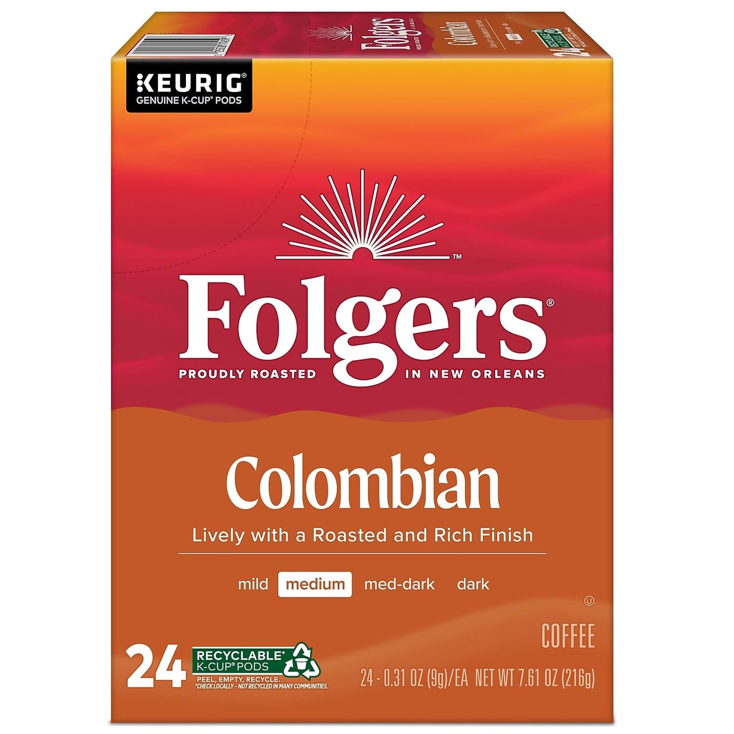 Folgers Lively Colombian K-Cup Pods for Keurig, 24 Count, Model CAJ-084