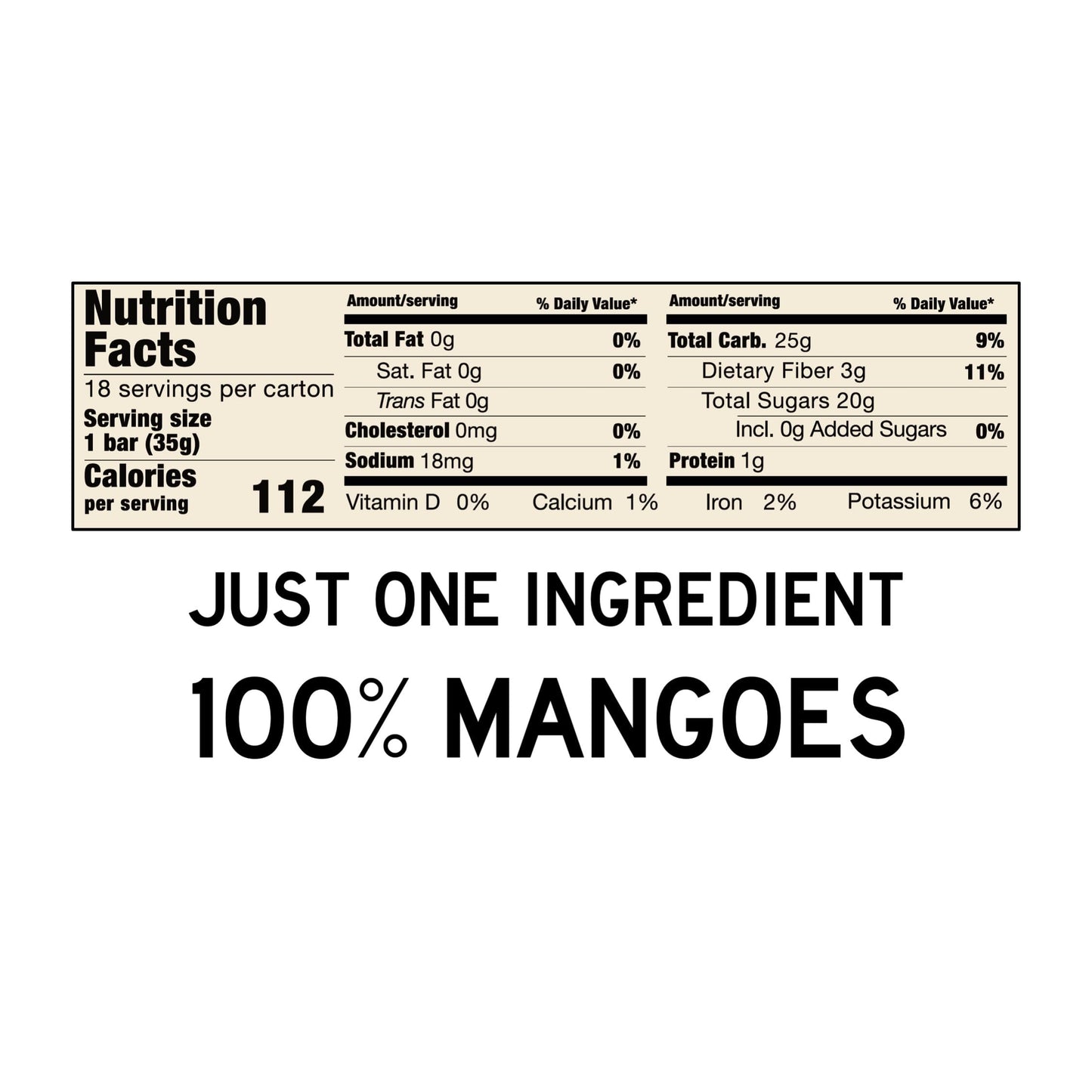South 40 Snacks Premium Tropical Mango Fruit Bar, Just One Ingredient, Unsweetened, No Added Sugar, Individually Wrapped (35G Ba
