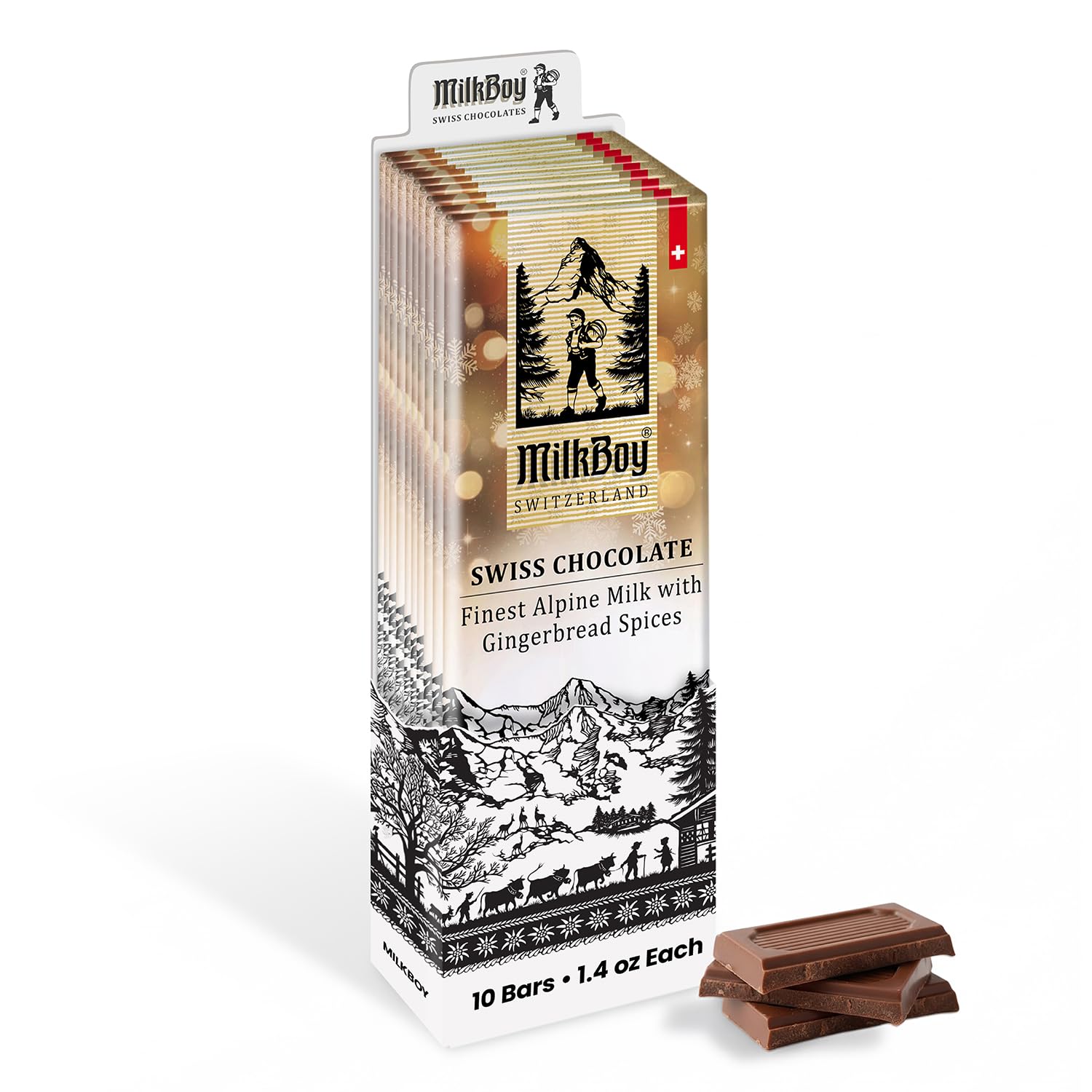 Milkboy Swiss Chocolates - Alpine Milk Chocolate Bars With Flavor Blendgerbread Spices - Special Release - 1.4 Oz (Pack Of 10)
