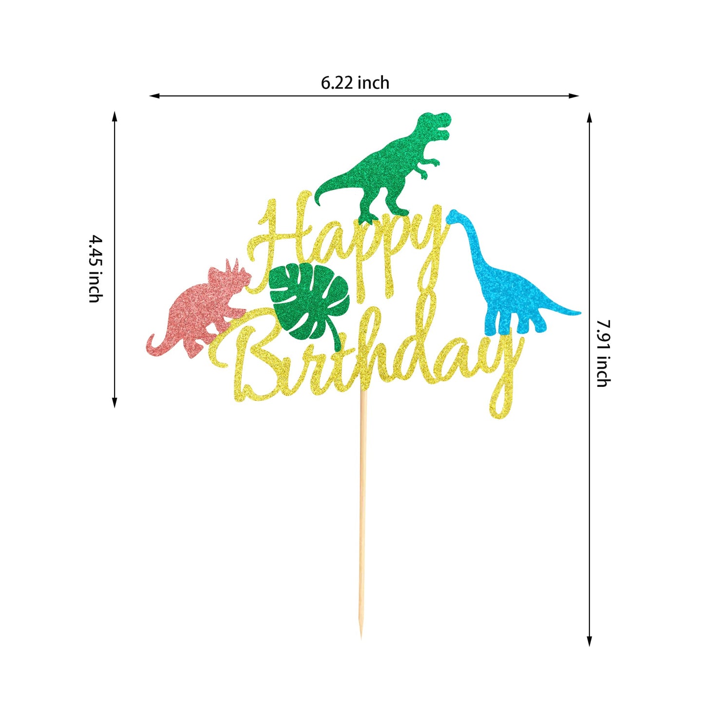 Arthsdite Dinosaur Happy Birthday Cake Topper With Leaves Dinsaurs Birthday Roar Cake Pick For Dino Theme Baby Shower Kids Boys