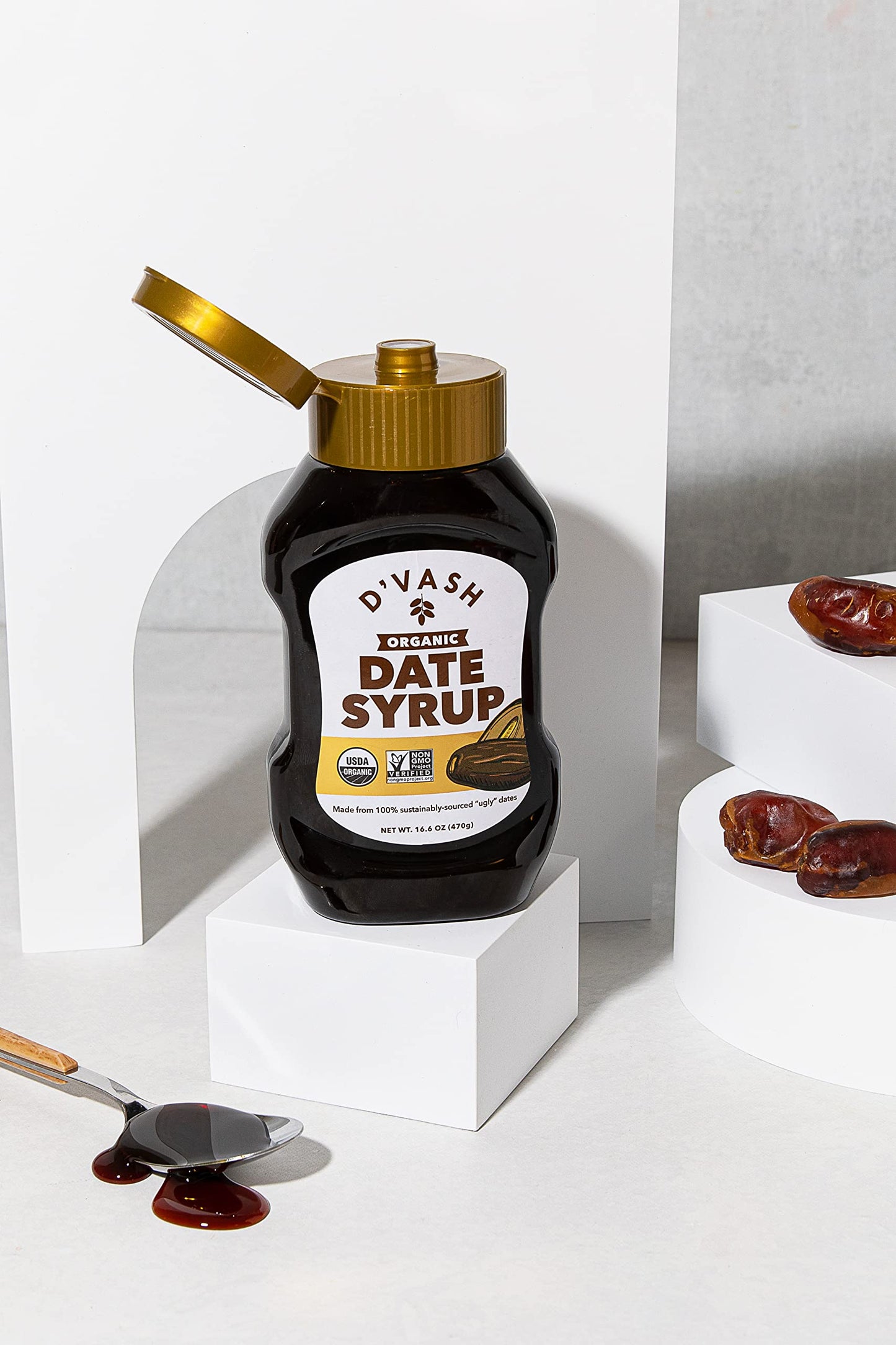 Organic Date Syrup 1 ingredient 100% Dates | DVash Organics | 16.6 oz Squeeze Bottle | California Dates, Non-GMO, Vegan, No Add
