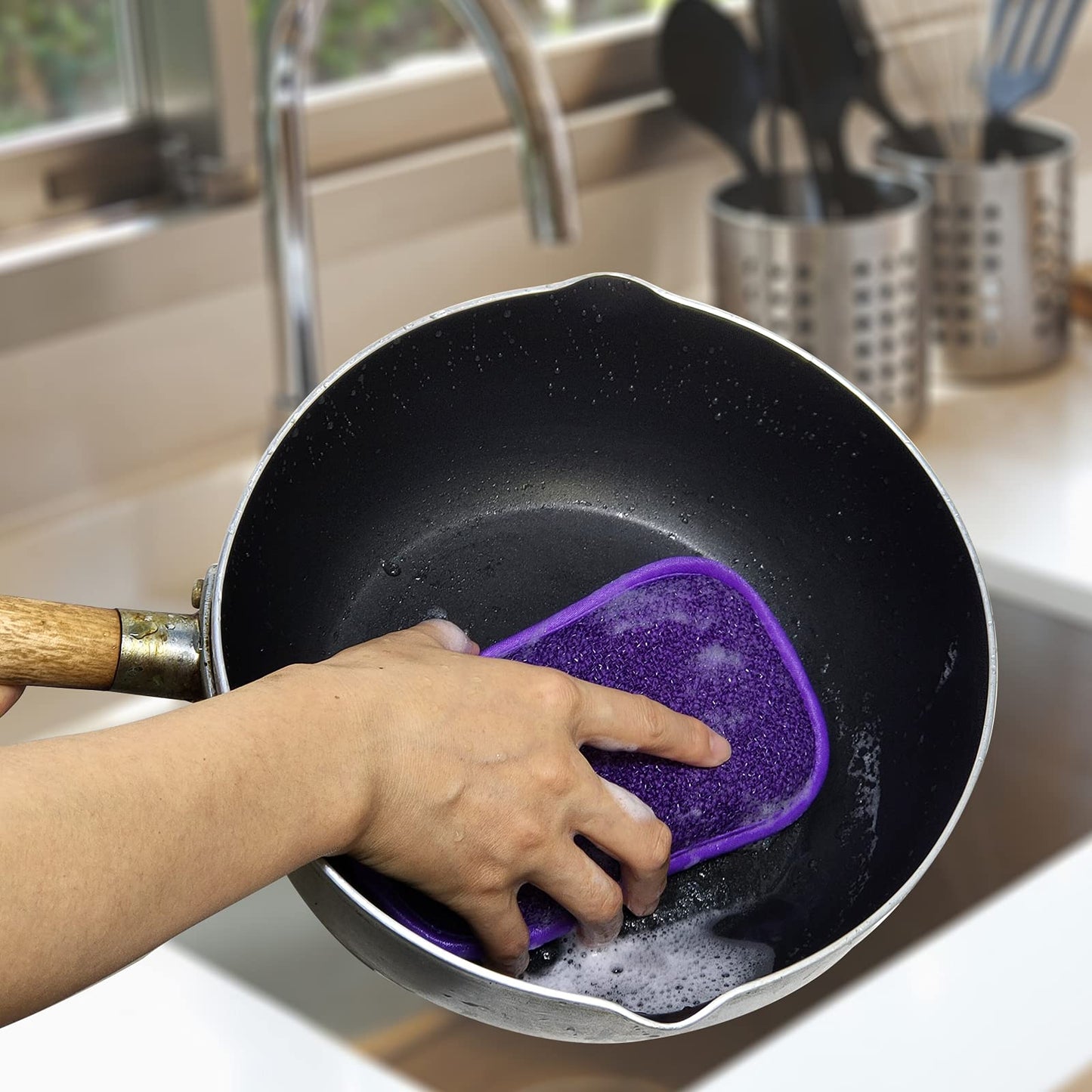 5 Pack Kitchen Dish Scrub Sponge Pads Non Scratch With Bamboo Microfiber Dishcloth No Odor Reusable Washable Multipurpose Scrubb