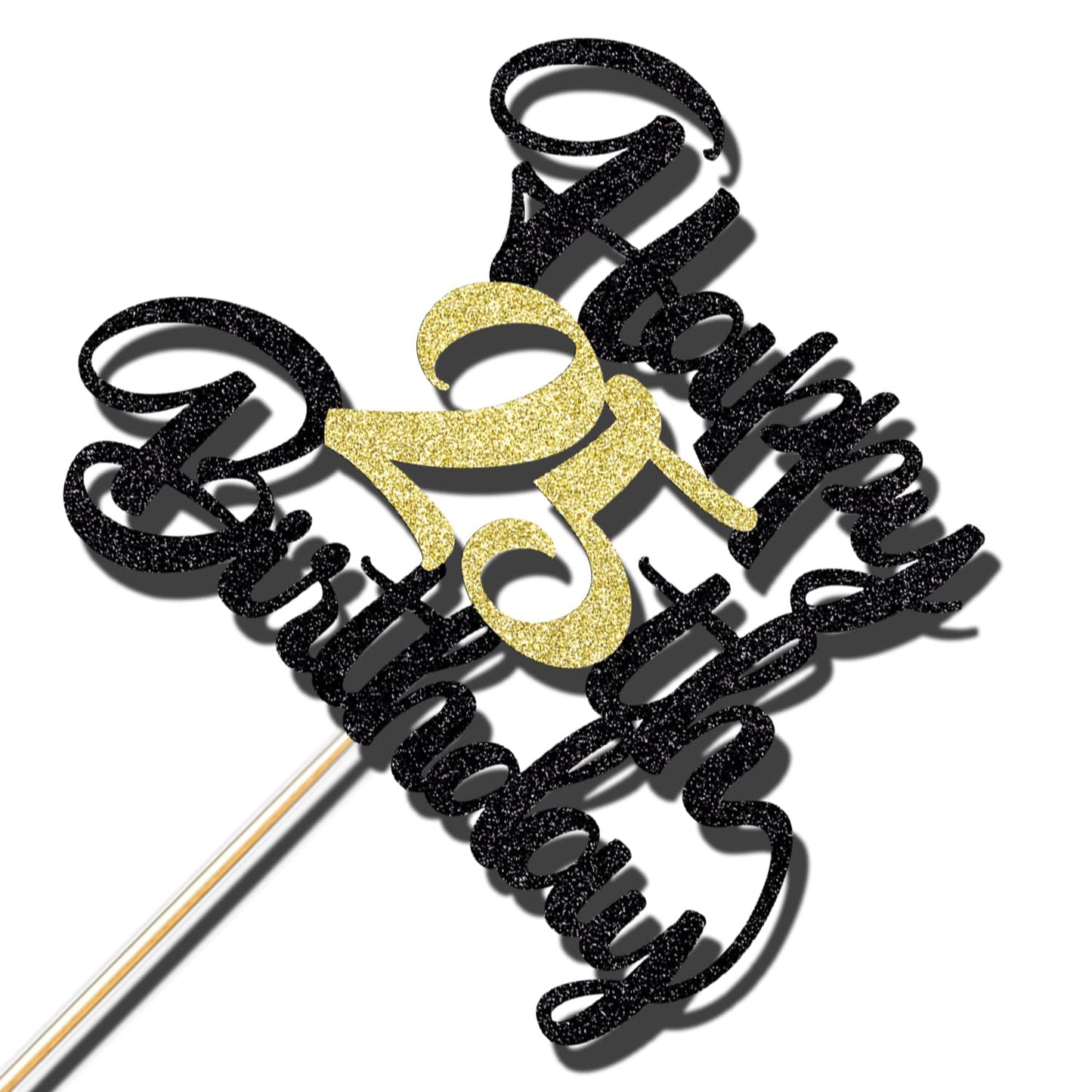 Klionjor 25th Birthday Cake Topper - Black Gold Glitter Cardboard Decoration