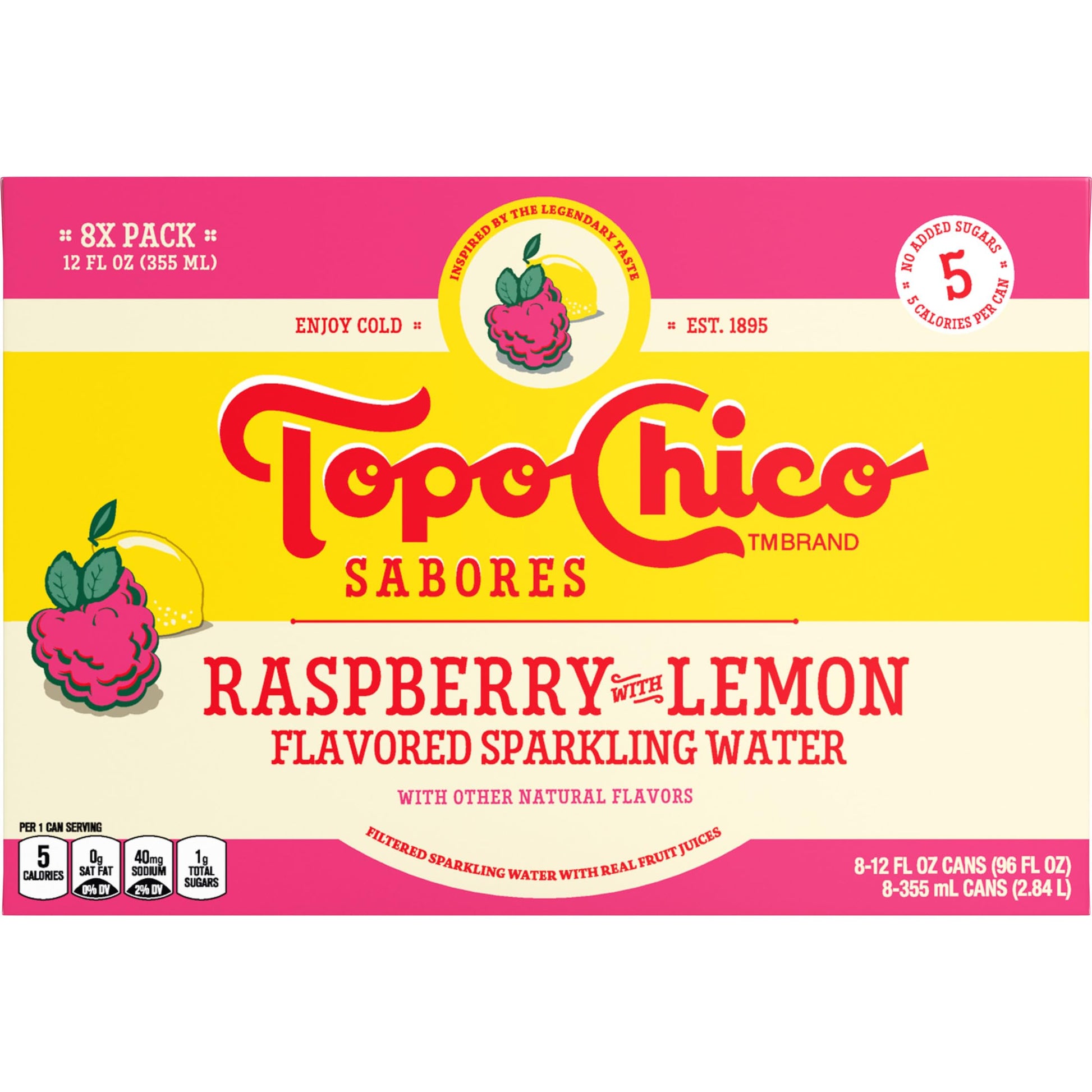 Topo Chico Sparkling Water Raspberry Lemon Flavored 12oz 8-Pack