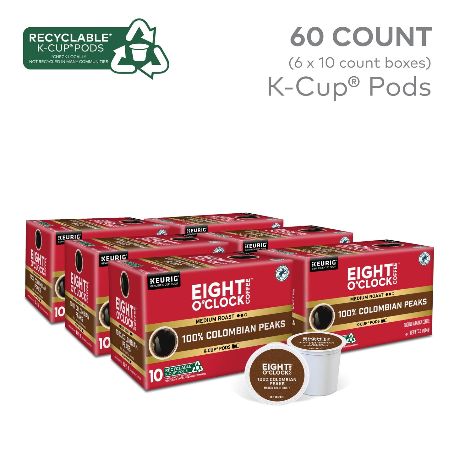 Eight OClock Coffee Colombian Peaks Keurig Single-Serve K-Cup Pods  Medium Roast Coffee  60 Count