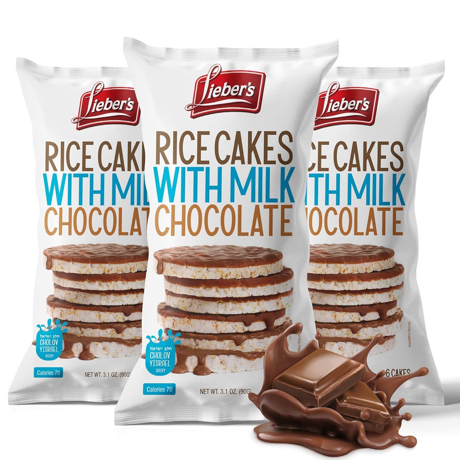 Liebers Kosher Certified Dairy Milk Chocolate Rice Cakes, Gluten Free Snack Milk Chocolate (Pack Of 3)