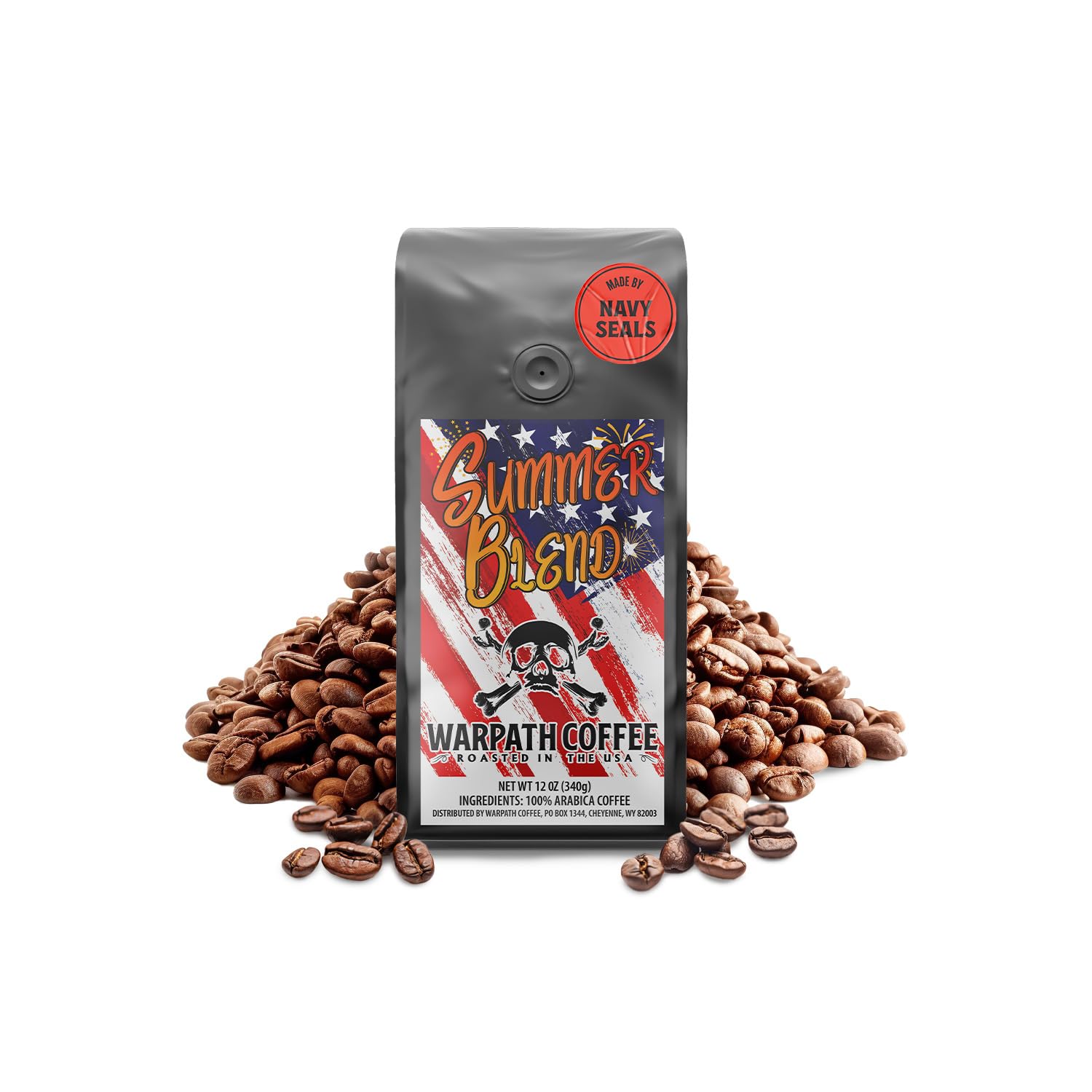 Warpath Coffee Medium Roast Whole Bean Coffee, Summer Blend, High Caffeine, 12oz