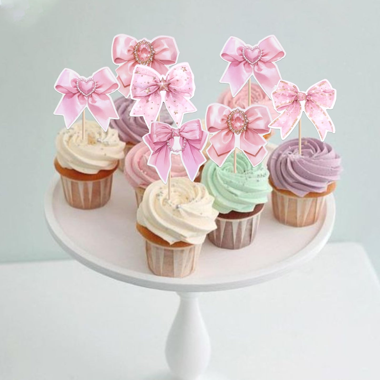 YCTHUNFISH 40 Pack Bowknot Cupcake Toppers Pink Cupcake Picks 2.2 x 4.6 inches for Wedding Bridal Shower Birthday Party Decorations