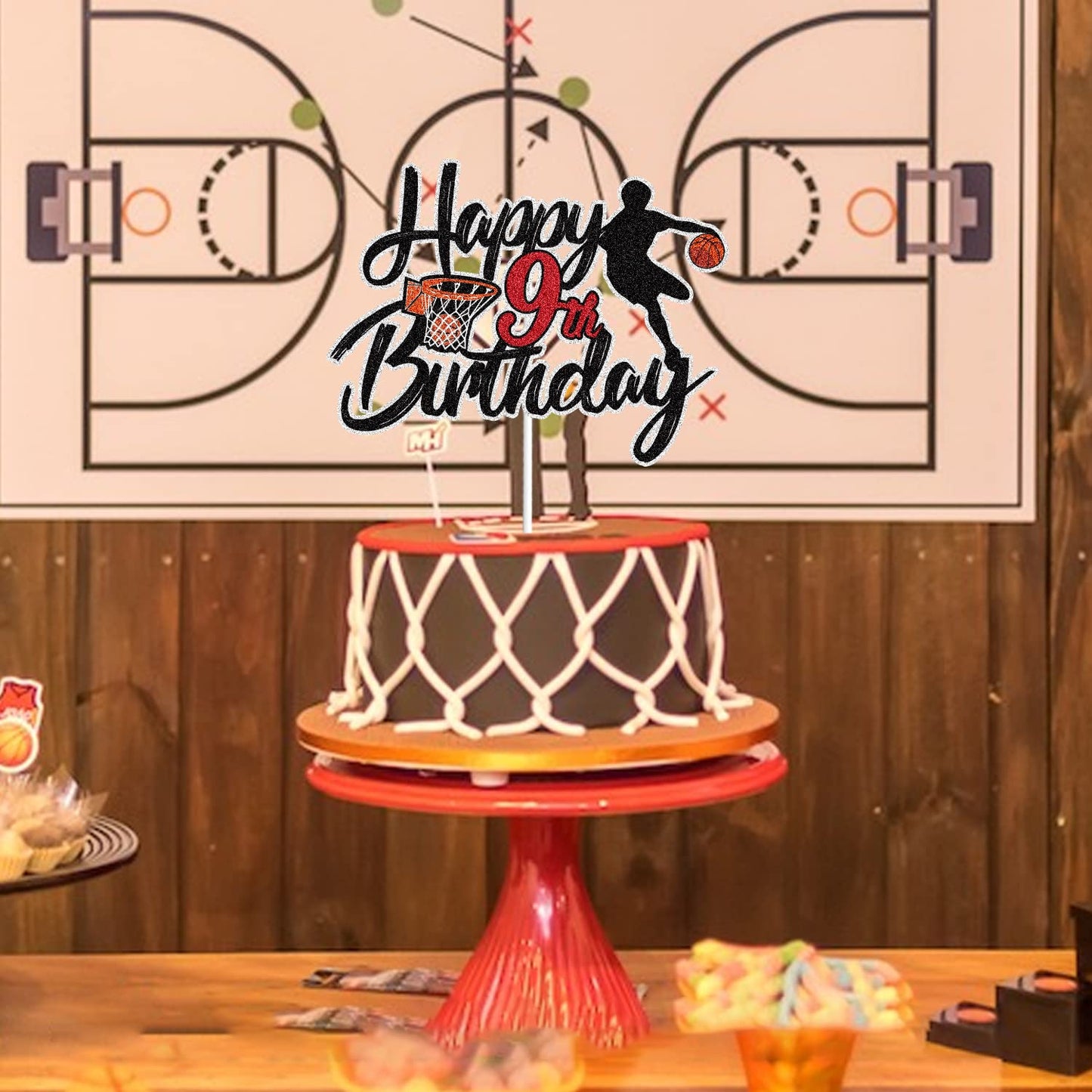 Basketball Happy 9Th Birthday Cake Topper 9 Nine Years Old Basketball Player Scene Cake Decoration Sport Theme Ninth Birthday Pa