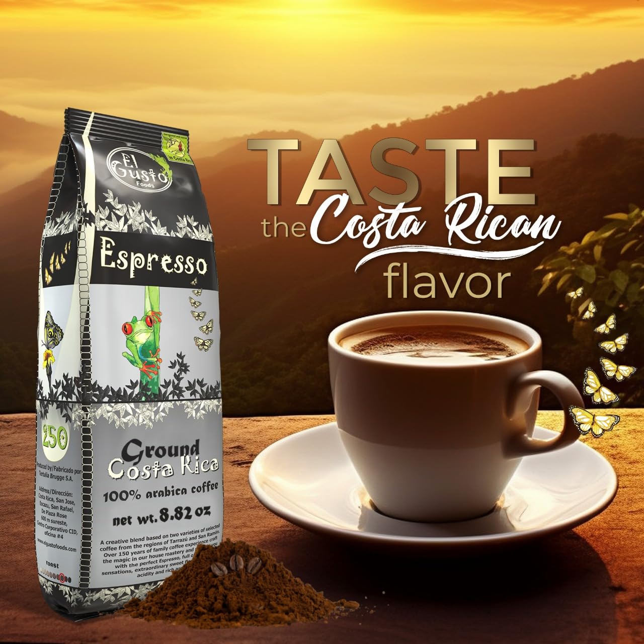 Costa Rican Coffee, Espresso Roast Ground (8.8Oz) - 100% Fresh Arabica Beans, Shade Grown & Localy Sourced - Costa Rican Souvenirs, Perfect Coffee Lover Gift