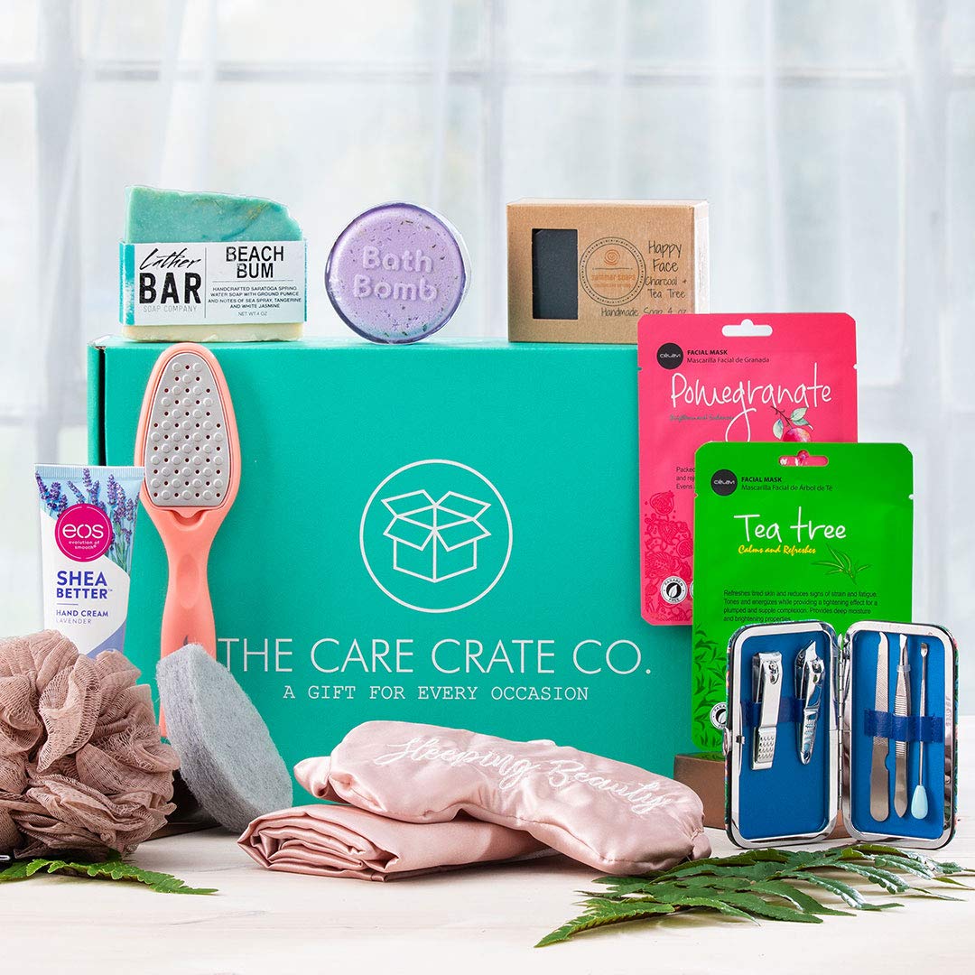 The Care Crate Co. Womens Spa Day Gift Box - 11 Piece Set with Soaps, Manicure Set, Eos Hand Cream & Lip Balm