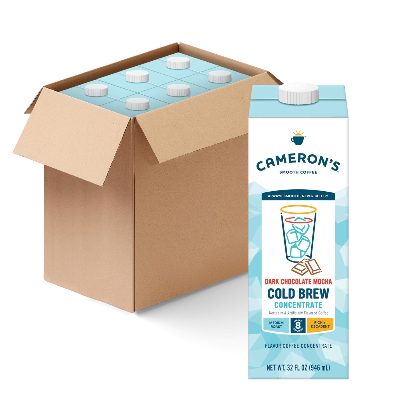 Camerons Coffee Cold Brew Coffee Concentrate  Dark Chocolate Mocha  Smooth Flavored Coffee  Multiserve  Shelf Stable  32 oz (Pack of 6)