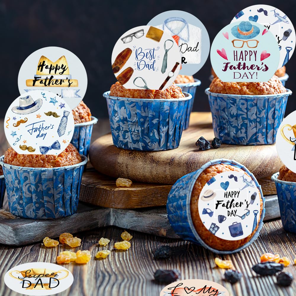 Fyeoxle 36Pcs Edible Happy Father'S Day Cupcake Toppers Wafer Paper Happy Fathers Day Cake Toppers Edible Best Dad Ever Cupcake