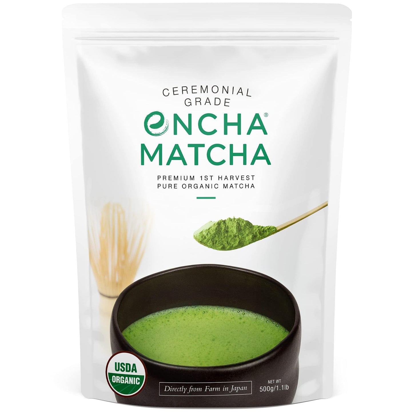 Encha Organic Ceremonial Matcha Green Tea Powder, First Harvest, 1 lb, Uji Japan, Culinary & Ceremonial Grade
