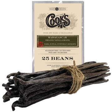 25 Organic Madagascar Whole Vanilla Beans, Grade A Vanilla Pods, Premium Vanilla Beans For Making Extract & Baking - Cooks